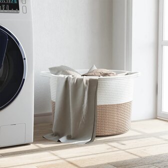 Wasmand &Oslash; 55x36 cm katoen bruin en wit 3