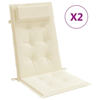 Stoelkussens 2 st hoge rug oxford stof cr&egrave;mekleurig 2