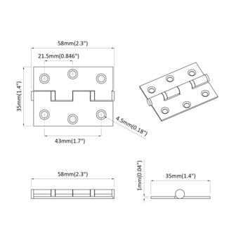 Scharnier Effen 899 pcs Zilver 58 x 35 x 1 mm Staal 9