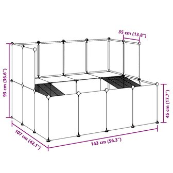 Dierenhok klein 143x107x93 polypropeen en staal zwart 9