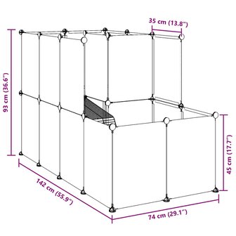 Dierenhok klein 142x74x93 cm polypropeen en staal zwart 9