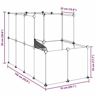 Dierenhok klein 142x74x93 cm polypropeen en staal transparant 9