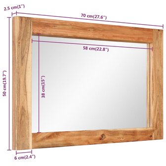 Spiegel 70x50 cm massief acaciahout en glas 9