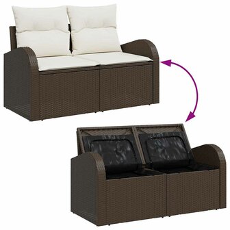 Bankstel met kussen met opslag 4 pcs Bruin en wit poly rattan 9