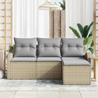 Bankstel met kussen 4 pcs Beige en Licht Grijs poly rattan 3