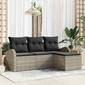 Bankstel met kussen met opslag 4 pcs Lichtgrijs poly rattan 1