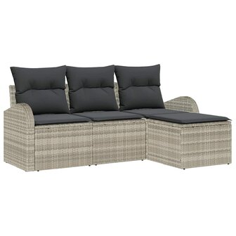 Bankstel met kussen met opslag 4 pcs Lichtgrijs poly rattan 2