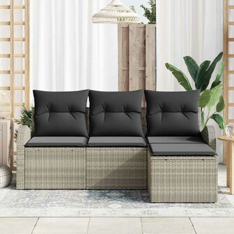 Bankstel met kussen met opslag 4 pcs Lichtgrijs poly rattan 3