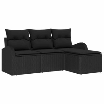 Bankstel met kussen met opslag 4 pcs Zwart poly rattan 2