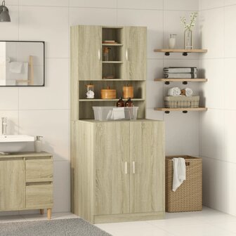 Wasmachinekasten 2 st bewerkt hout sonoma eikenkleurig 1