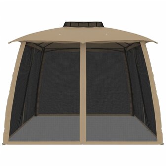 Prieel zijwanden van gaas en dubbel dak 3,93x2,93 m staal cr&egrave;me 4
