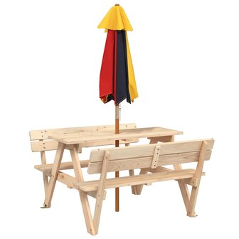 Picknicktafel voor 4 kinderen met parasol massief vurenhout 6