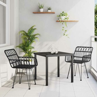 Tuin eettafelset 3 pcs Zwart Gepoedercoat staal 1