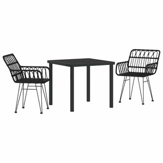 Tuin eettafelset 3 pcs Zwart Gepoedercoat staal 2