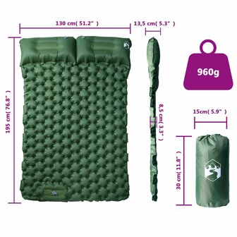 Kampeermatras met kussens zelfopblazend 2-persoons groen 6