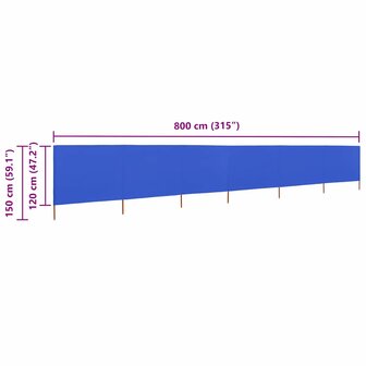Windscherm 6-panelen 800x120 cm stof azuurblauw 6