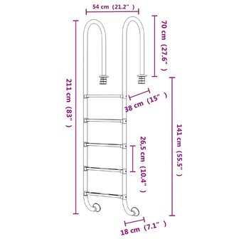 Zwembadladder 54x38x211 cm 304 roestvrij staal 6