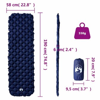 Kampeermatras opblaasbaar 190x58x6 cm 1-persoons marineblauw 6