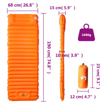 Kampeermatras met kussen zelfopblazend 1-persoons oranje 6