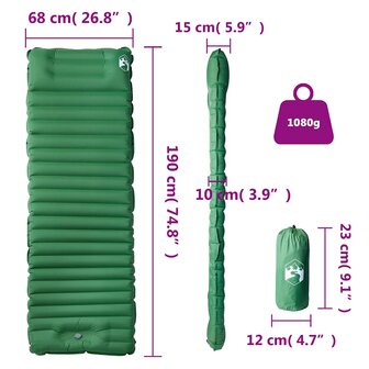 Kampeermatras met kussen zelfopblazend 1-persoons groen 6