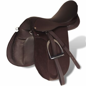 Echt lederen paardrijzadel 16" 14 cm (5-in-1 set, bruin) 2