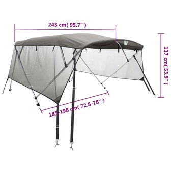 Biminitop 4 bogen met mesh zijwanden 243x(185-198)x137 cm 12