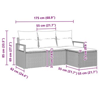 Bankstel 4 pcs Grijs poly rattan 8