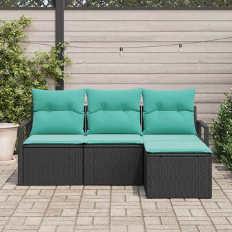 Bankstel 4 pcs Zwart poly rattan 1