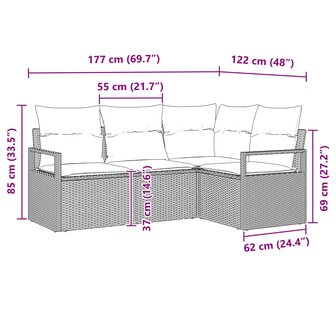 Bankstel 4 pcs Bruin poly rattan 8