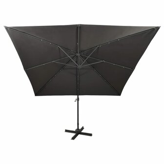 Zweefparasol met paal en LED-verlichting 300 cm antracietkleur 6