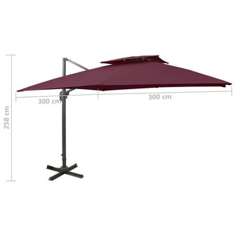 Zweefparasol met dubbel dak 300x300 cm bordeauxrood 9