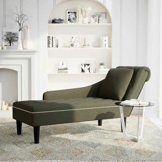 Chaise longue met kussen&amp;rechterarmleuning kunstleer legergroen 2