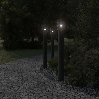 Buitenvloerlampen 3 st stopcontact 110 cm roestvrijstaal zwart 3