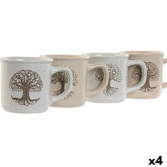 Mok Home ESPRIT Wit Beige Traditioneel Levensboom 330 ml (4 Stuks) 2