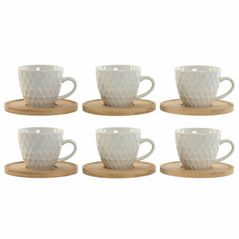 Set van 6 kopjes met schotel Home ESPRIT Wit Bamboe Porselein 90 ml 1