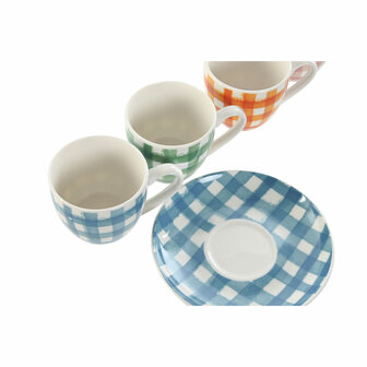 Set van 6 kopjes met schotel Home ESPRIT Blauw Wit Groen Oranje Roze Porselein Strepen Mediterrane 90 ml 3