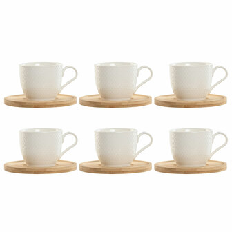 Set van 6 kopjes met schotel Home ESPRIT Wit Natuurlijk Bamboe Porselein 220 ml 1