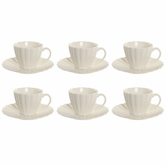 Set van 6 kopjes met schotel Home ESPRIT Wit Porselein 150 ml 1