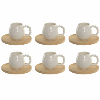 Set van 6 kopjes met schotel Home ESPRIT Wit Bamboe Porselein 150 ml 1