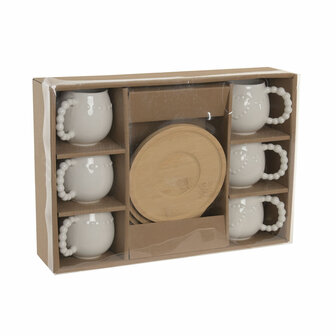 Set van 6 kopjes met schotel Home ESPRIT Wit Bamboe Porselein 150 ml 4