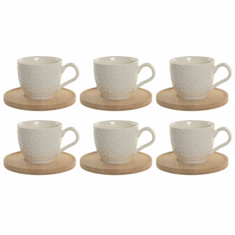 Set van 6 kopjes met schotel Home ESPRIT Wit Bamboe Porselein 90 ml 1