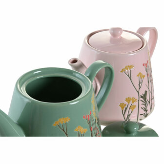Theepot DKD Home Decor Roze Groen Keramiek (2 Stuks) 2