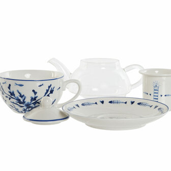 Theepot Home ESPRIT Blauw Wit Kristal Porselein 2