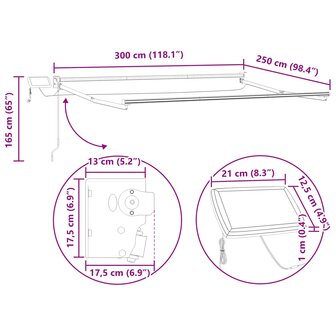 Elektrisch uitschuifbaar zonnescherm frame Wit 3 x 2,5 m 9