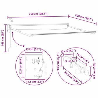 Elektrisch uitschuifbaar zonnescherm frame Wit 2,5 x 2 m 11