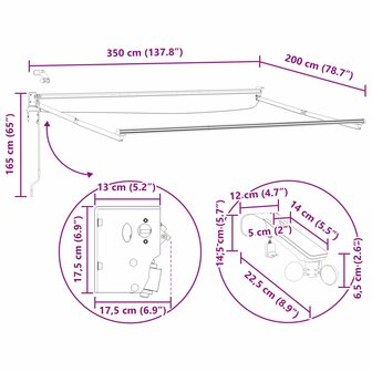 Elektrisch uitschuifbaar zonnescherm frame Wit 3,5 x 2 m 11
