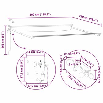 Elektrisch uitschuifbaar zonnescherm frame Wit 3 x 2,5 m 11