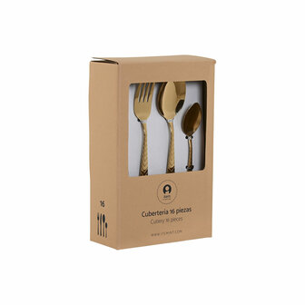 Bestek Home ESPRIT Gouden Roestvrij staal 2 x 0,4 x 22,5 cm 16 Onderdelen 2