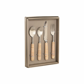 Bestek Home ESPRIT Zilverkleurig Natuurlijk Roestvrij staal Rotan 4,5 X 2 X 21 CM 16 Onderdelen 2