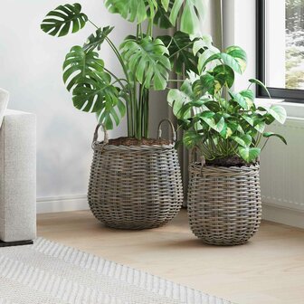 Plantenmand met opslag 2 pcs Grijs Lacak Riet 1